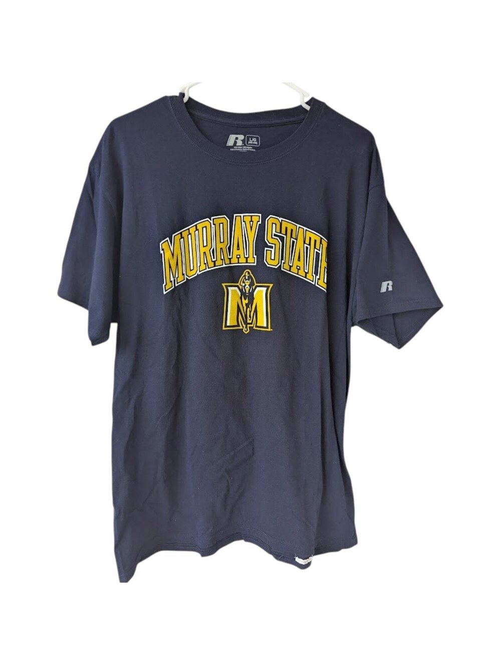 Vintage Y2K Russell Athletic T-Shirt Mens L Navy Blue Murray State Tee 20.5x29